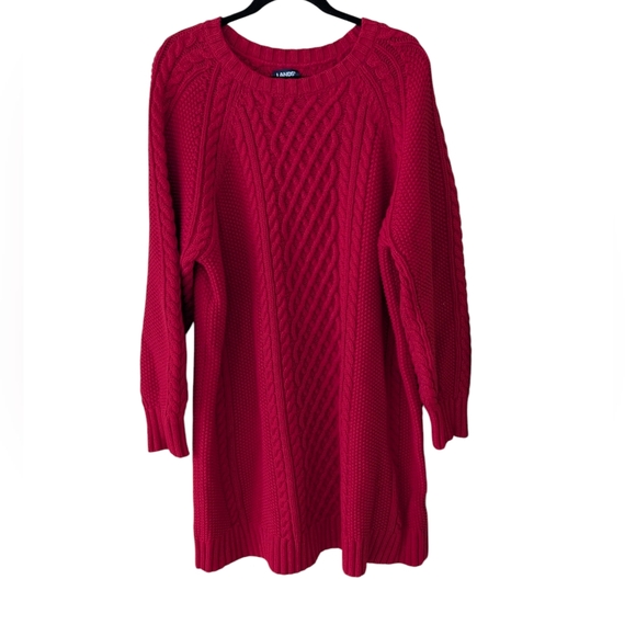 Lands End Red Midi Holiday Valentine's Day Cable Knit Sweater Dress Size 2X - Picture 2 of 8